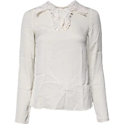 Cream Floral Lace Long Sleeves Blouse Top