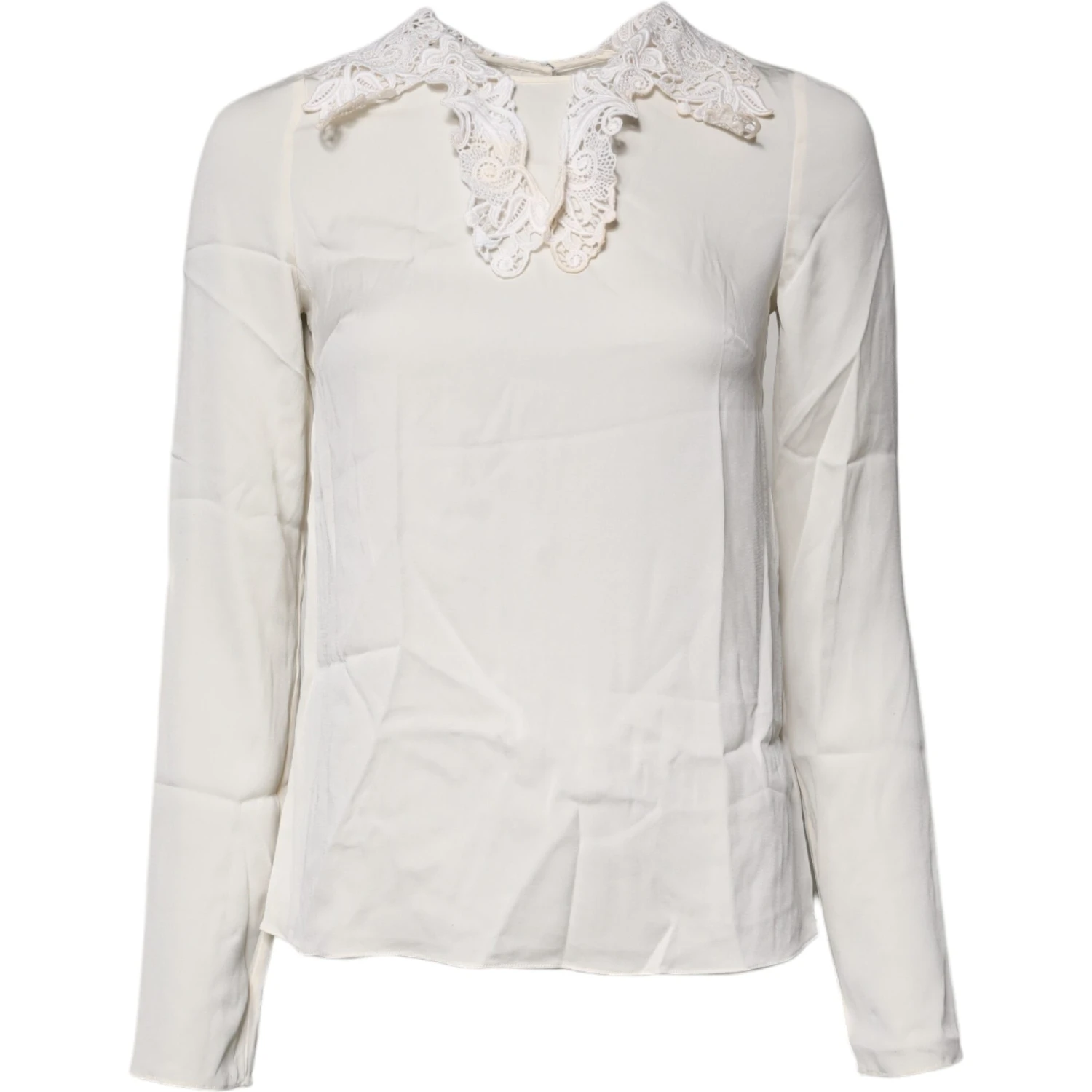 Cream Floral Lace Long Sleeves Blouse Top