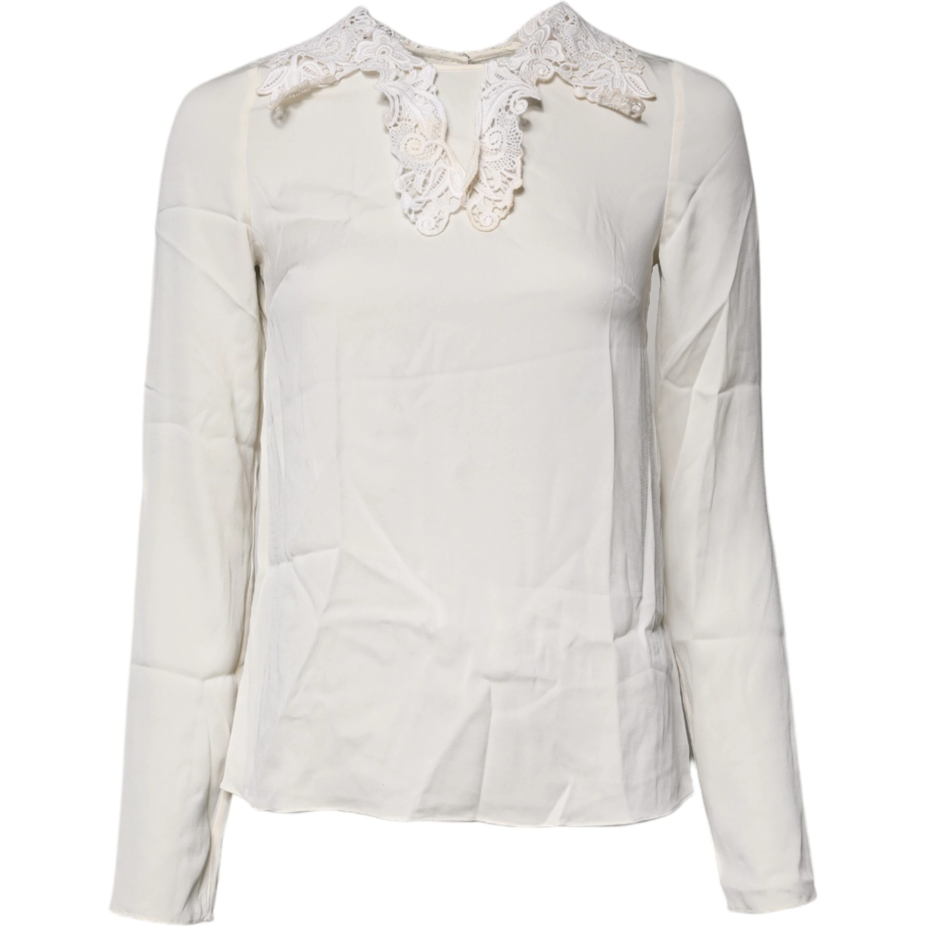 Cream Floral Lace Long Sleeves Blouse Top