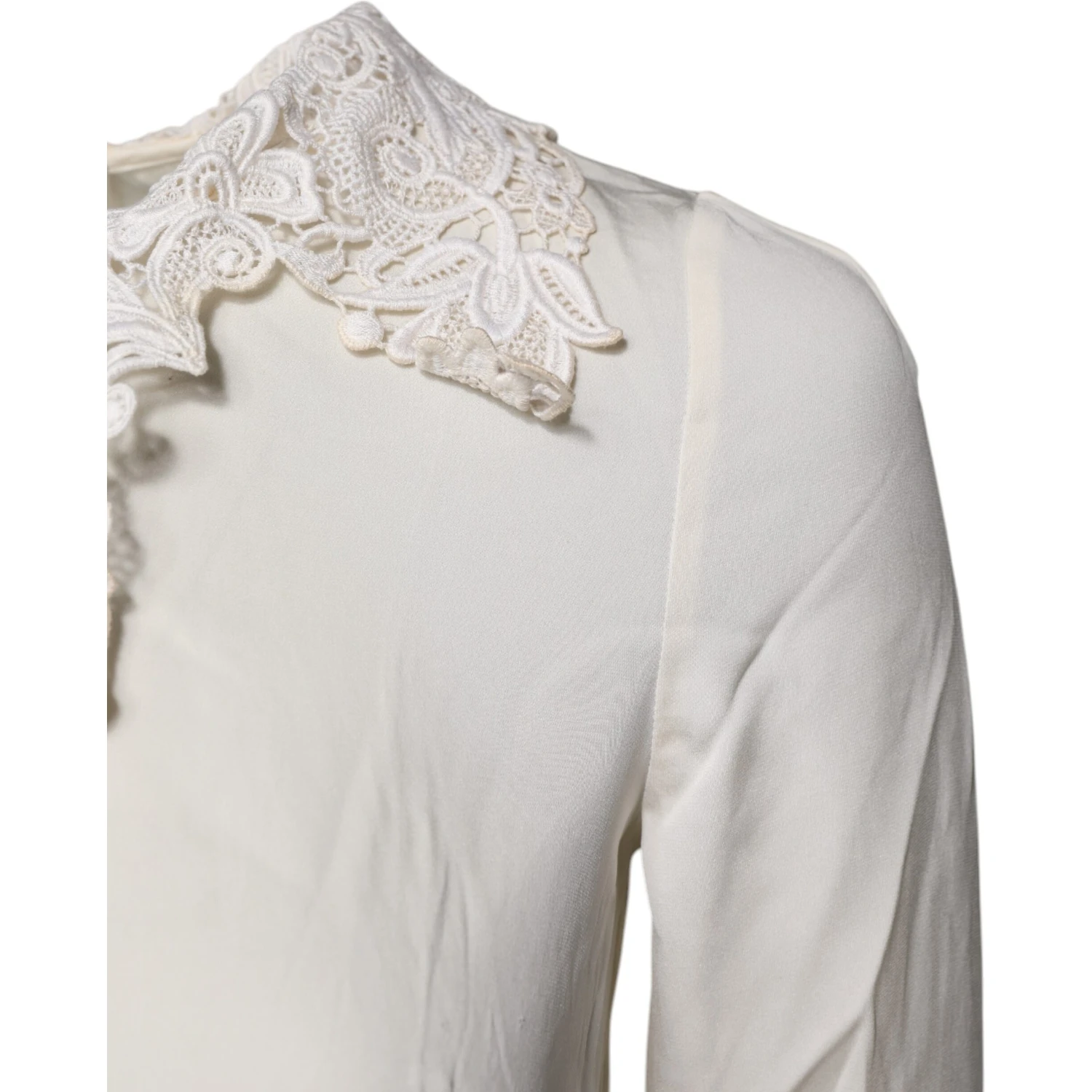 Cream Floral Lace Long Sleeves Blouse Top