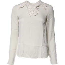 Cream Floral Lace Long Sleeves Blouse Top