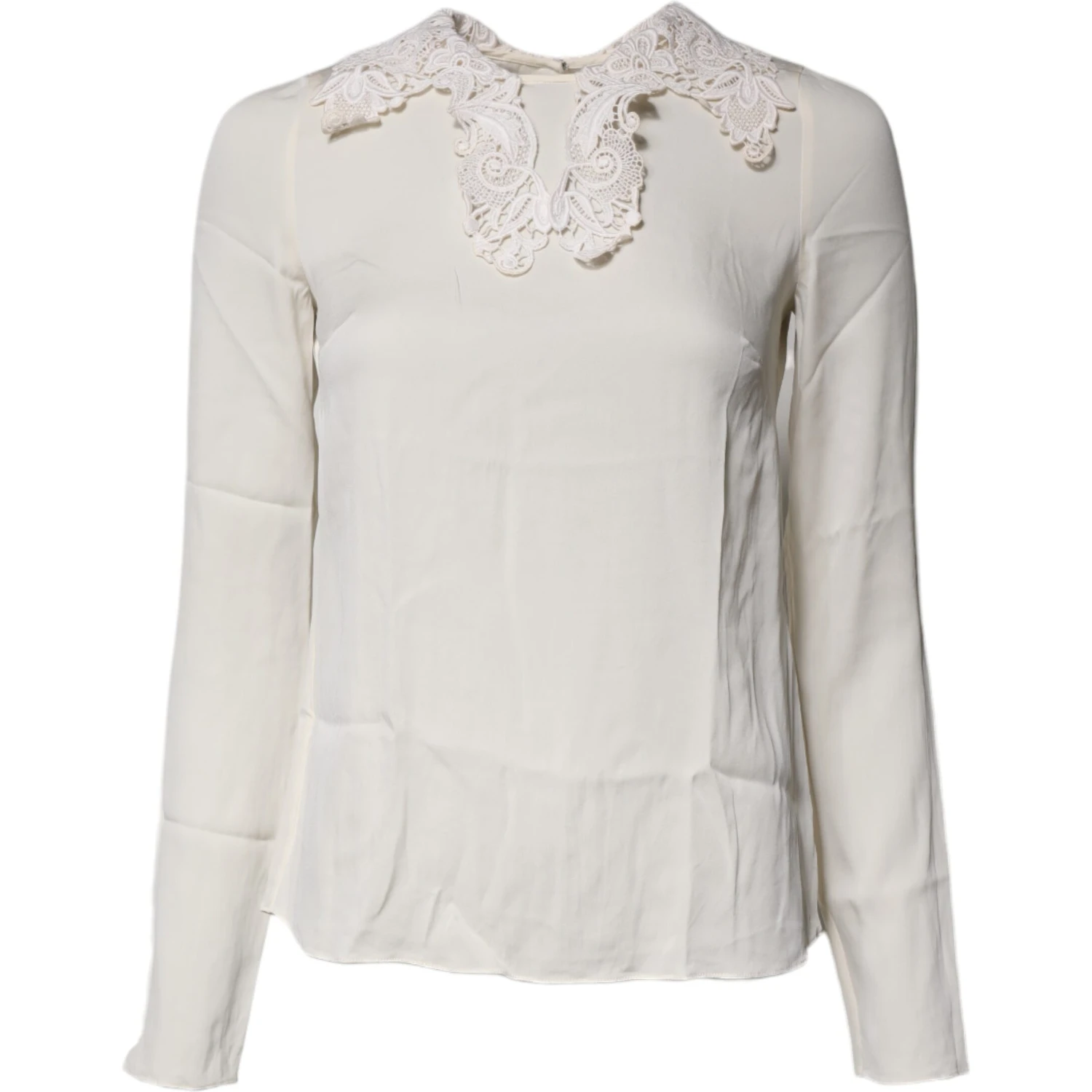 Cream Floral Lace Long Sleeves Blouse Top