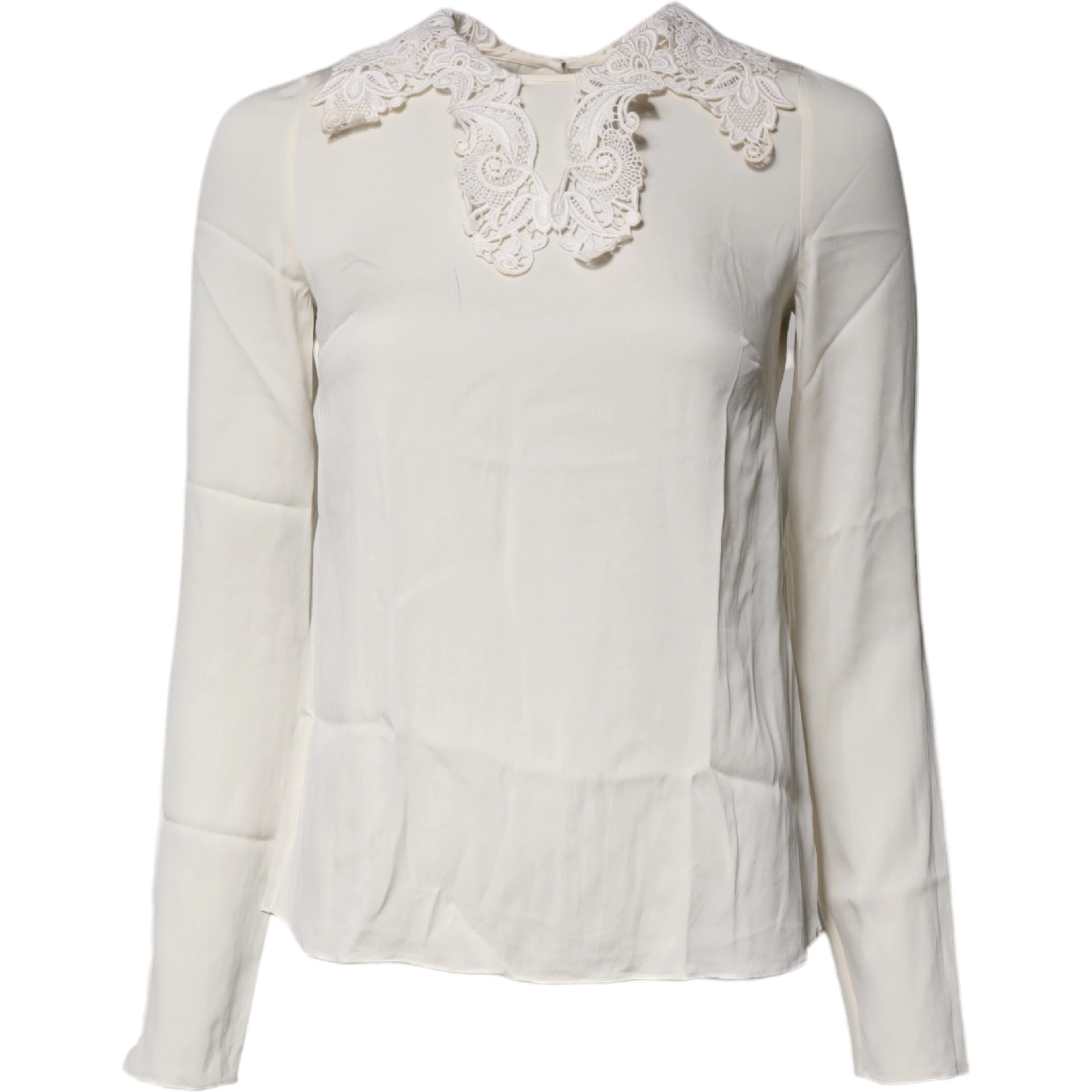 Cream Floral Lace Long Sleeves Blouse Top