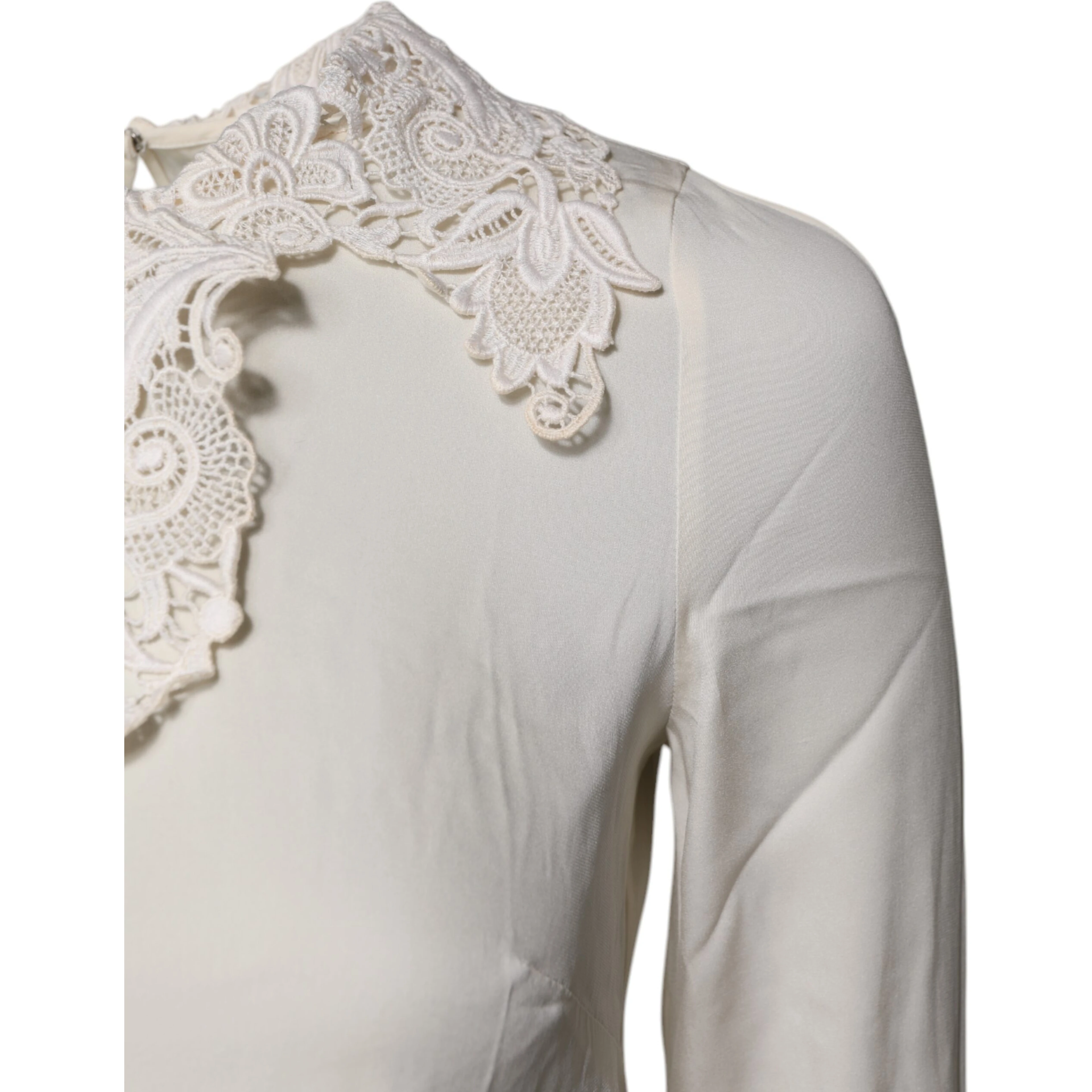 Cream Floral Lace Long Sleeves Blouse Top