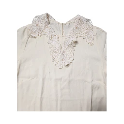 Cream Floral Lace Long Sleeves Blouse Top