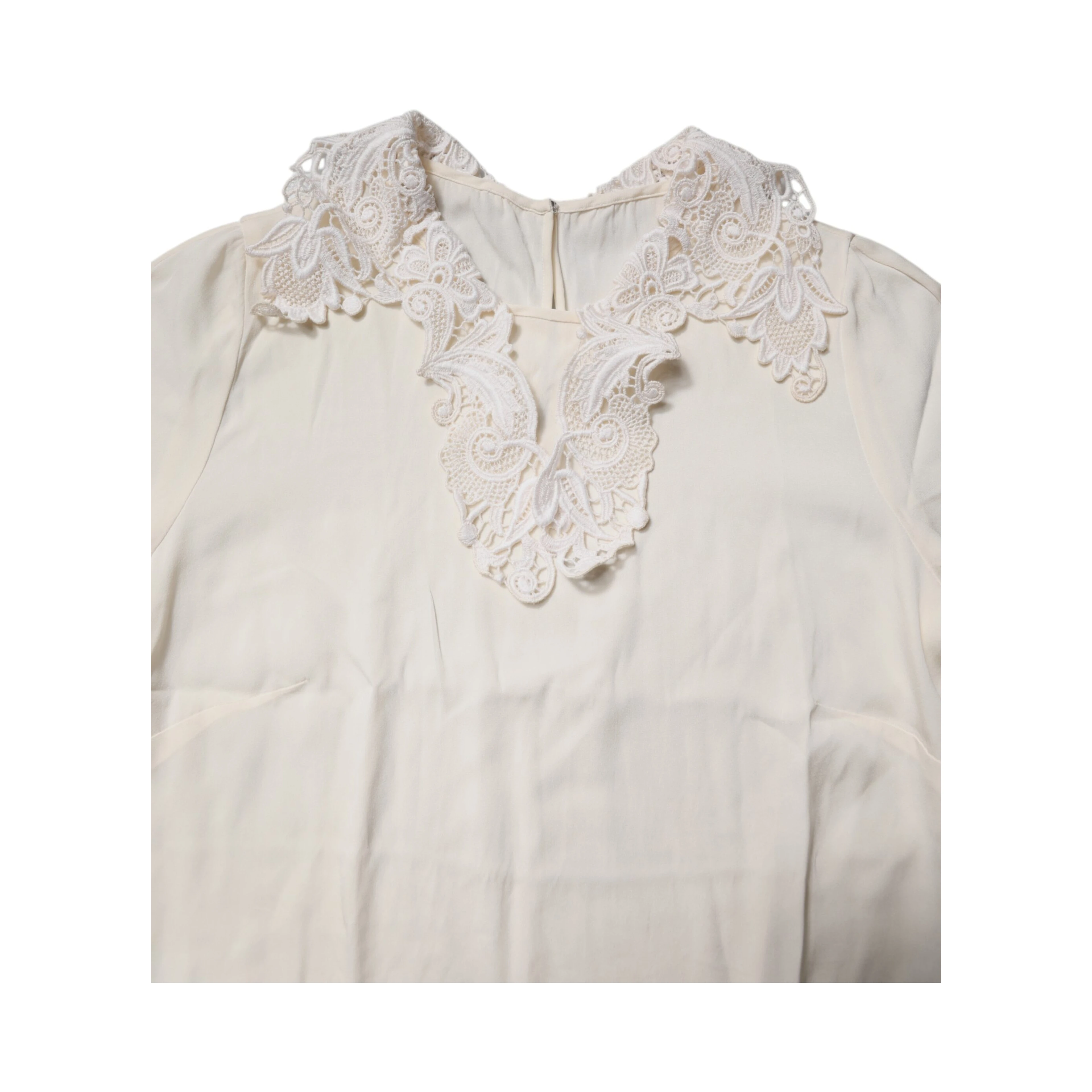 Cream Floral Lace Long Sleeves Blouse Top