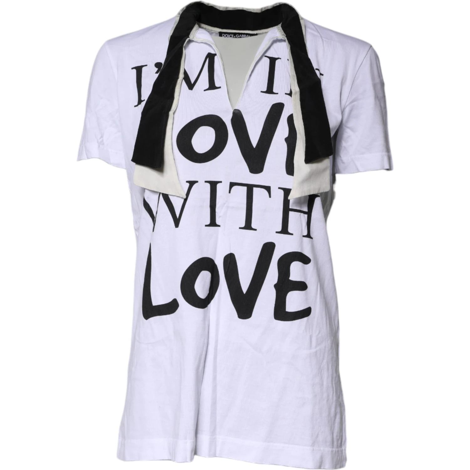 White Cotton Silk Blend Ascot Collar T-shirt