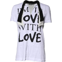 White Cotton Silk Blend Ascot Collar T-shirt