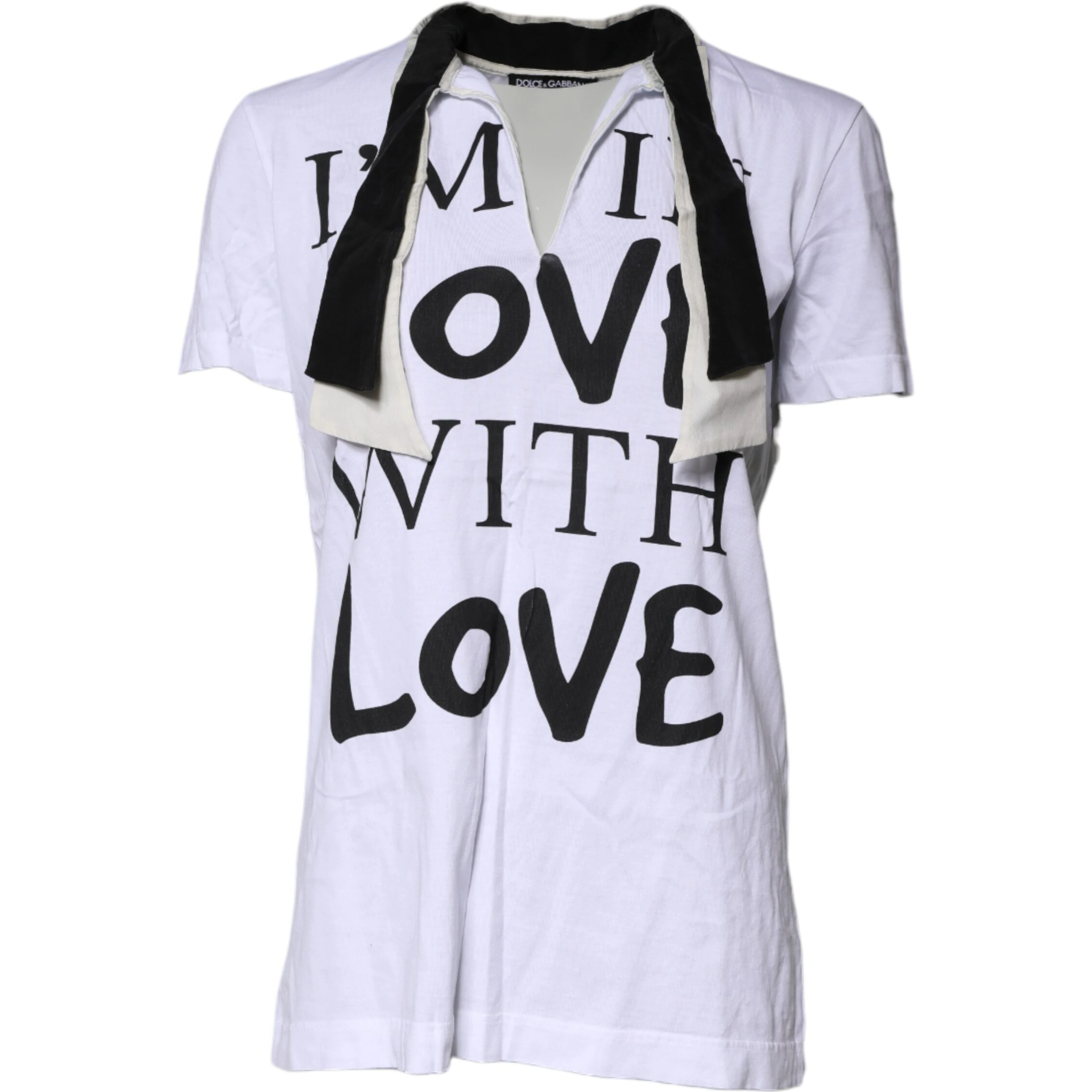 White Cotton Silk Blend Ascot Collar T-shirt