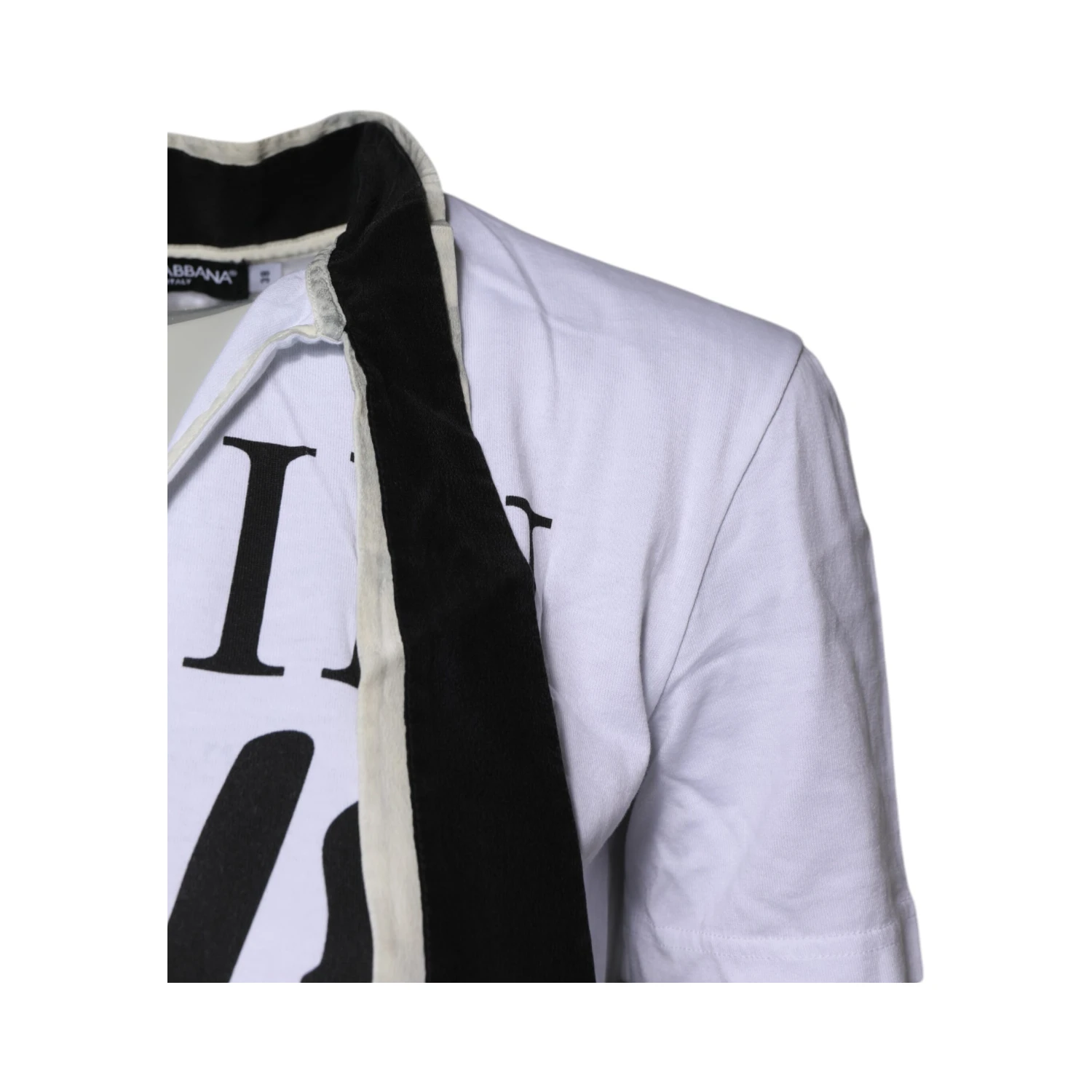 White Cotton Silk Blend Ascot Collar T-shirt