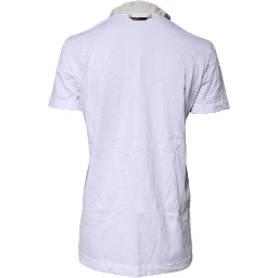 White Cotton Silk Blend Ascot Collar T-shirt
