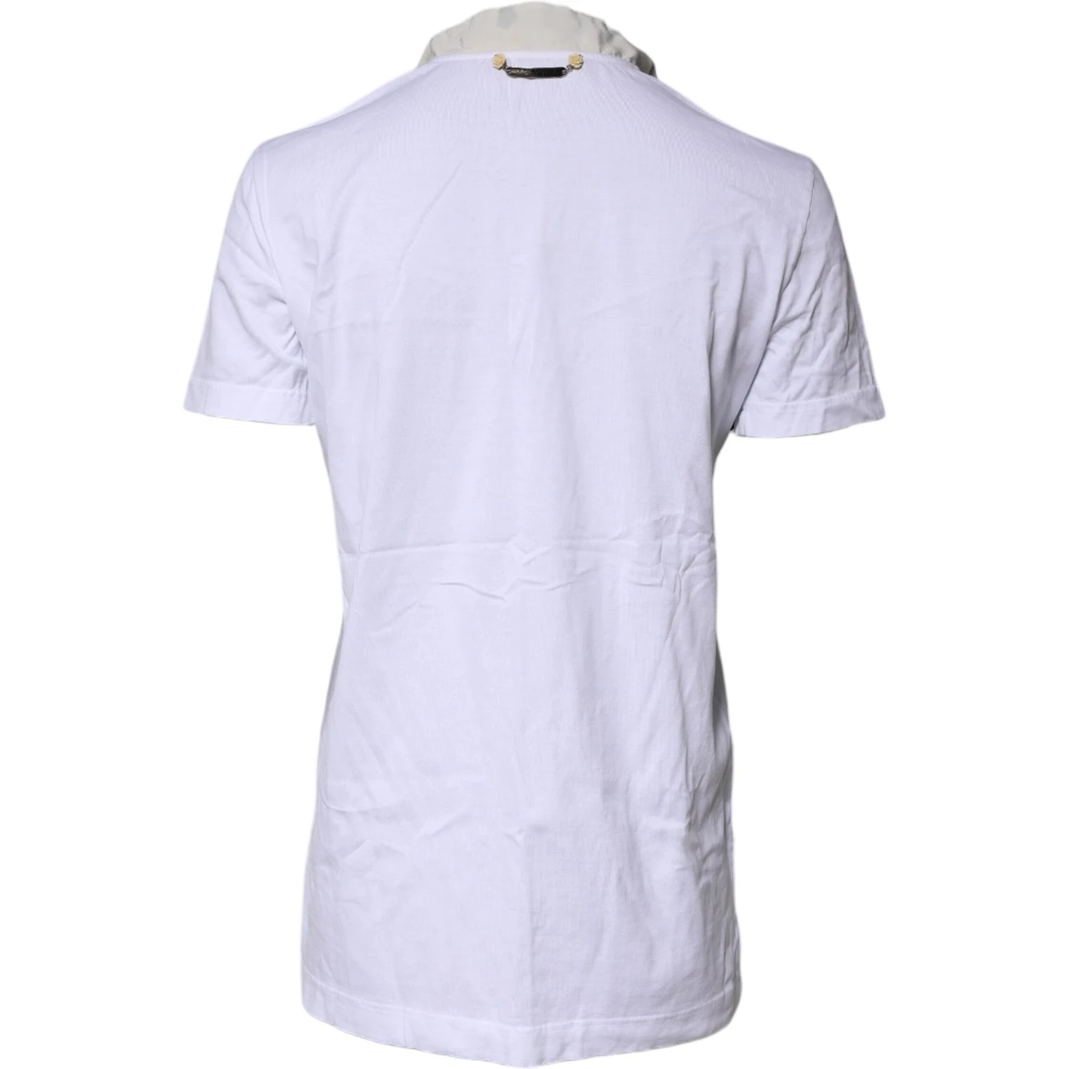 White Cotton Silk Blend Ascot Collar T-shirt