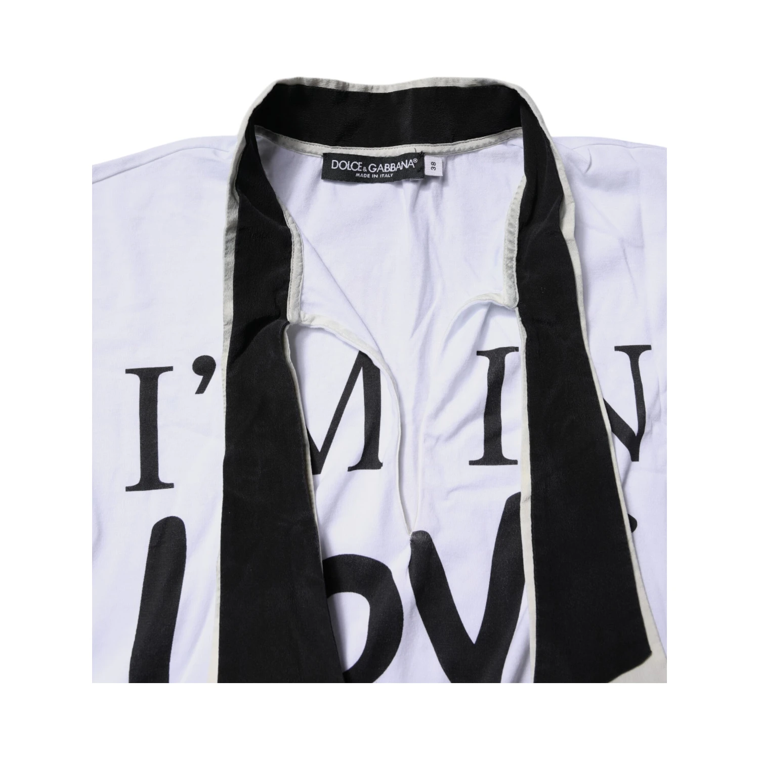 White Cotton Silk Blend Ascot Collar T-shirt