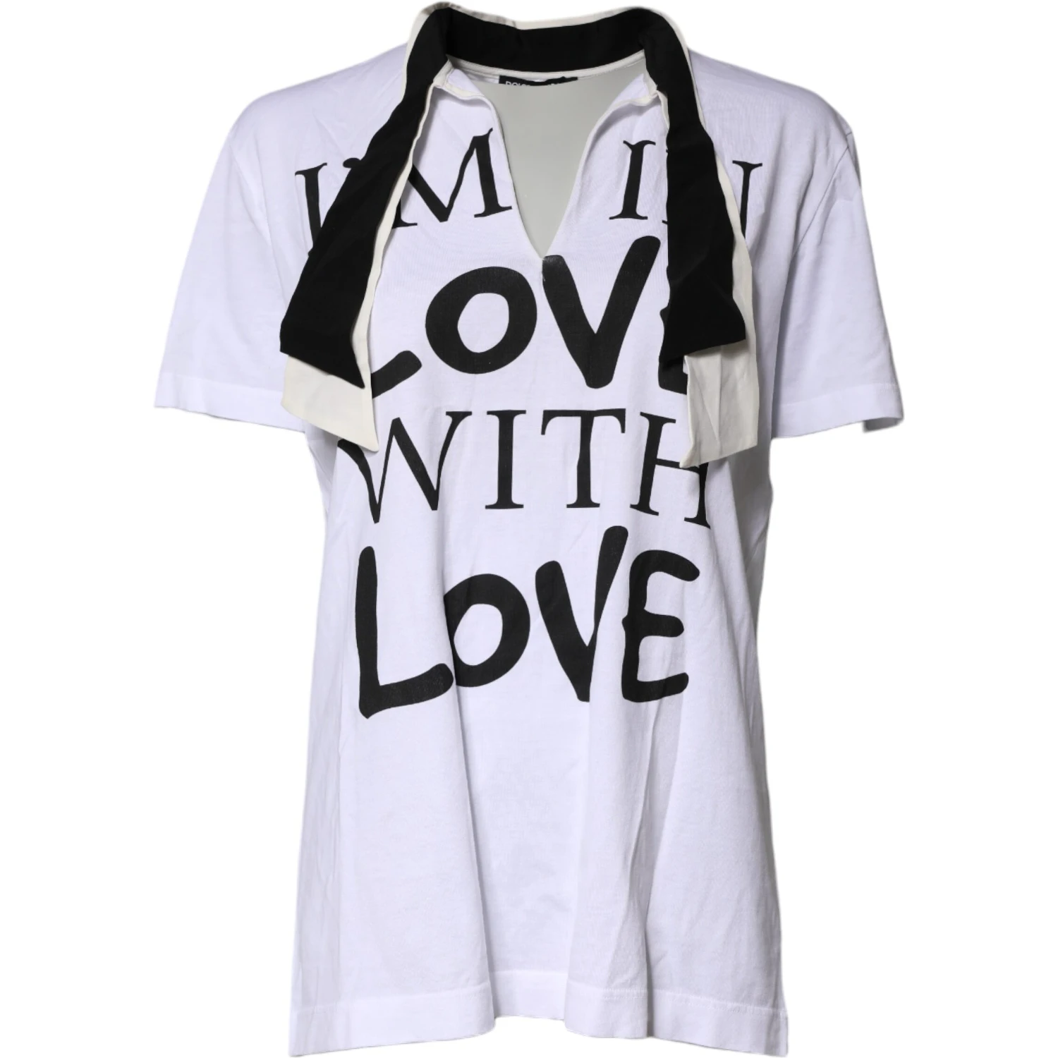 White Cotton Silk Blend Ascot Collar T-shirt
