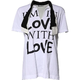 White Cotton Silk Blend Ascot Collar T-shirt