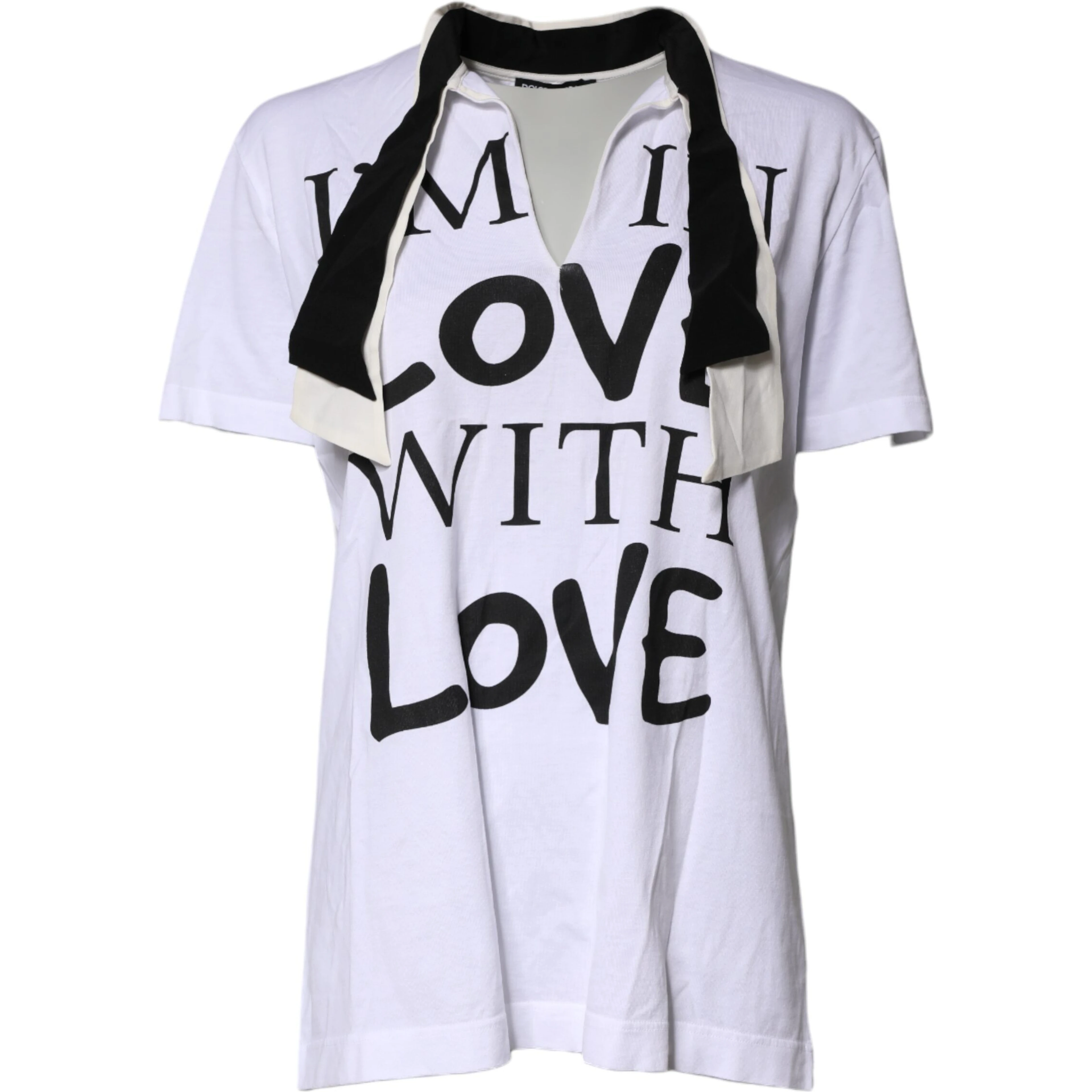 White Cotton Silk Blend Ascot Collar T-shirt