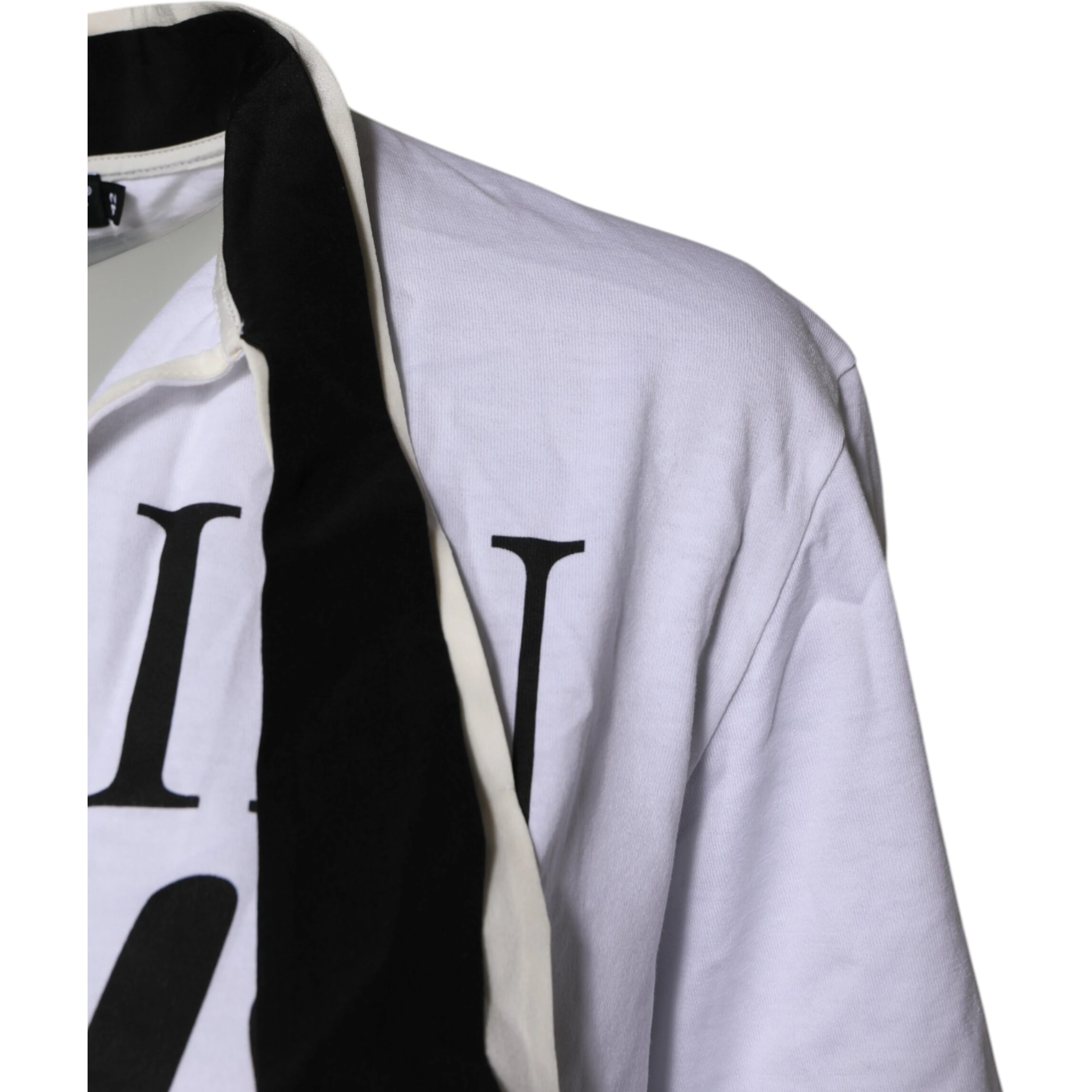 White Cotton Silk Blend Ascot Collar T-shirt