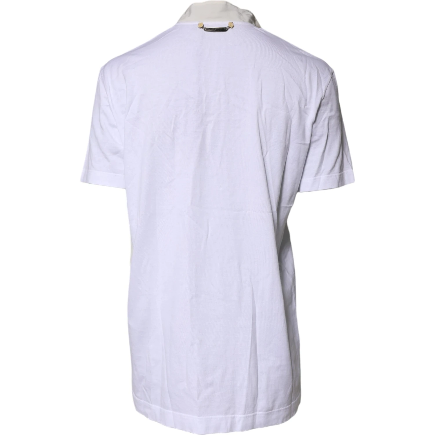White Cotton Silk Blend Ascot Collar T-shirt