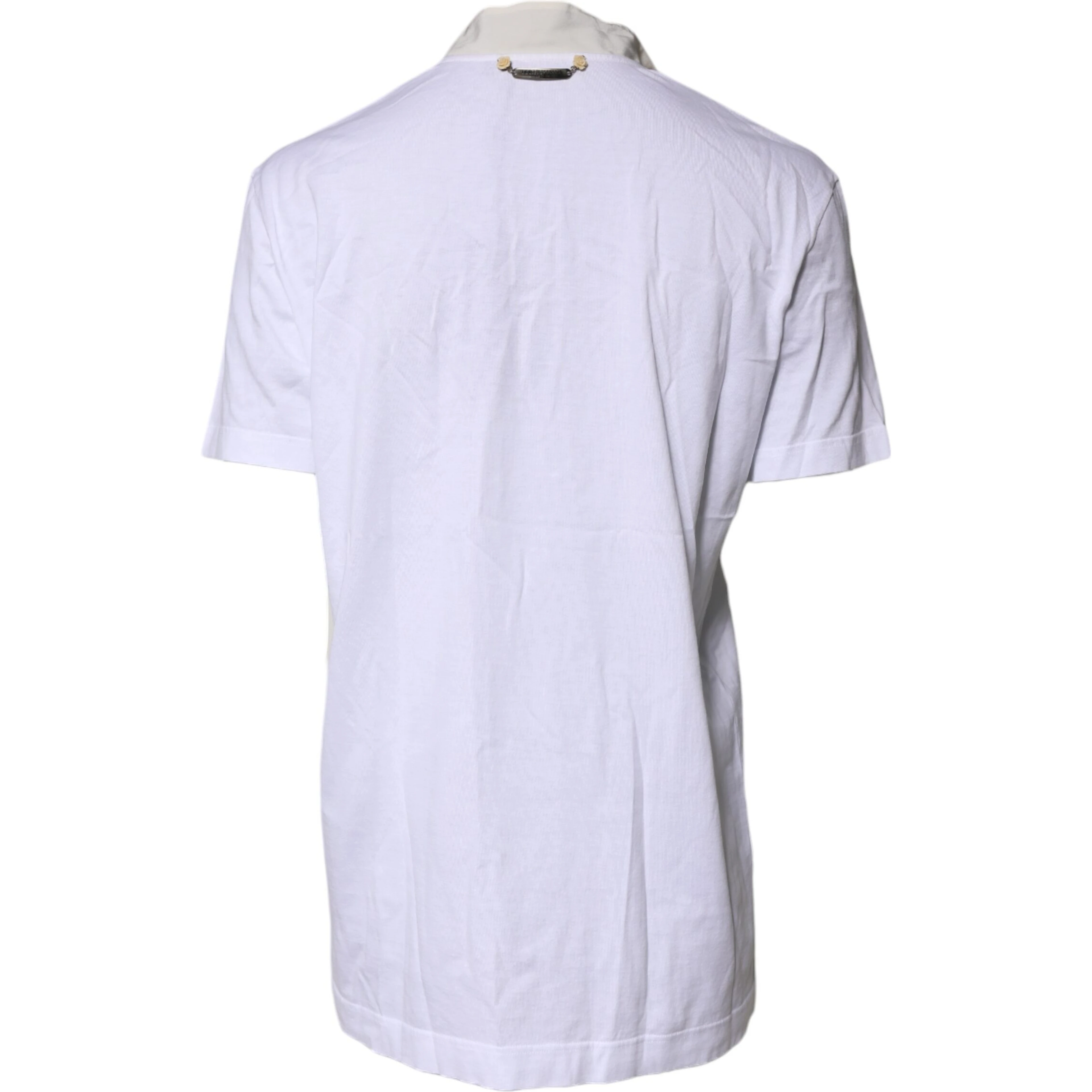 White Cotton Silk Blend Ascot Collar T-shirt