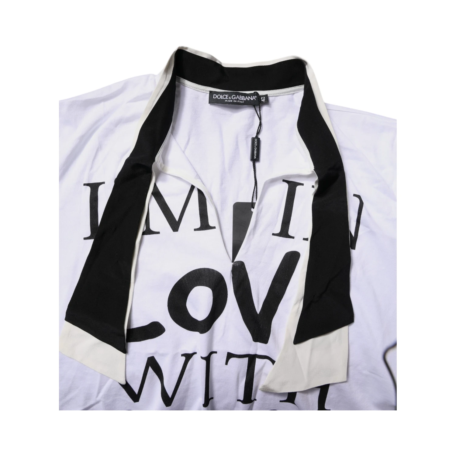 White Cotton Silk Blend Ascot Collar T-shirt