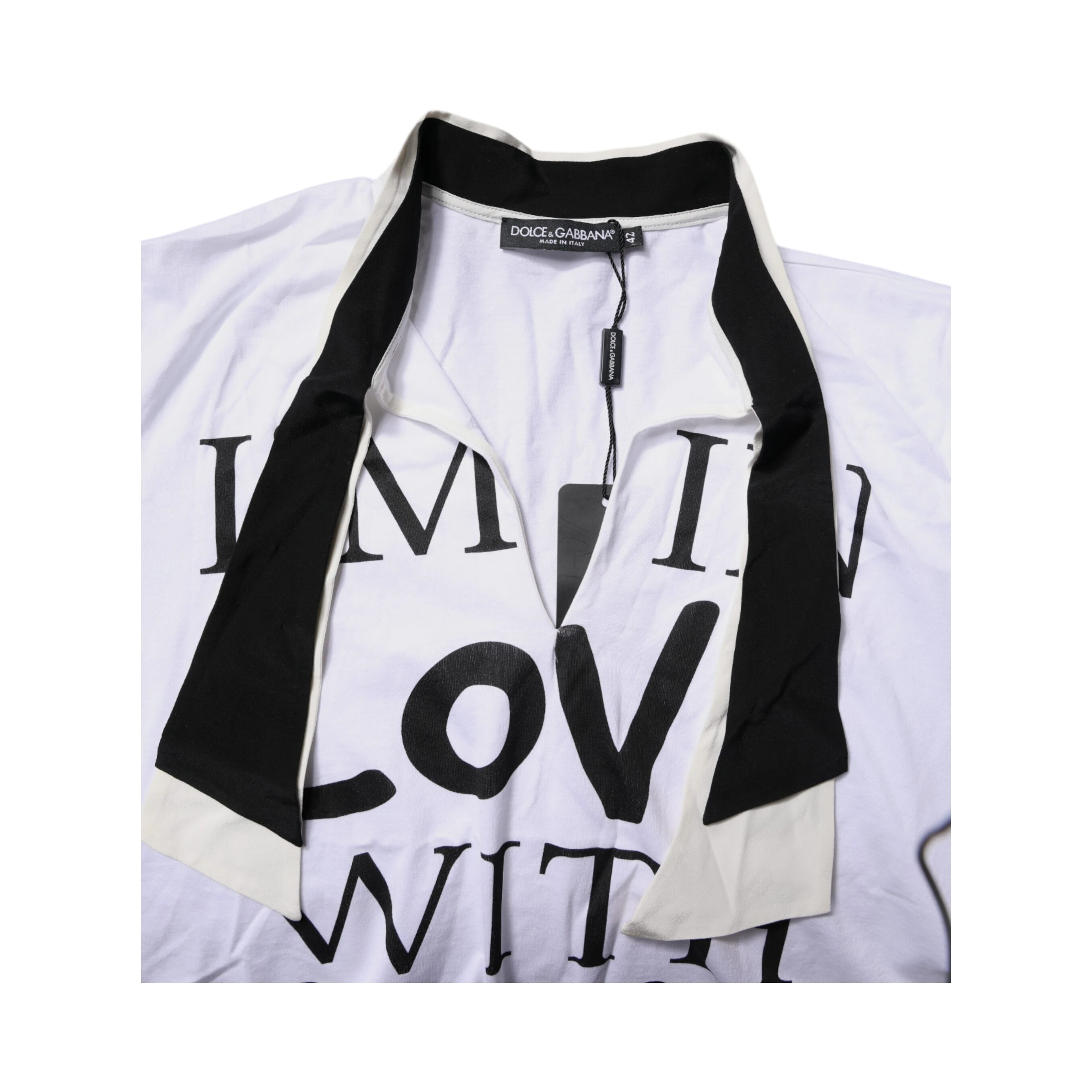 White Cotton Silk Blend Ascot Collar T-shirt