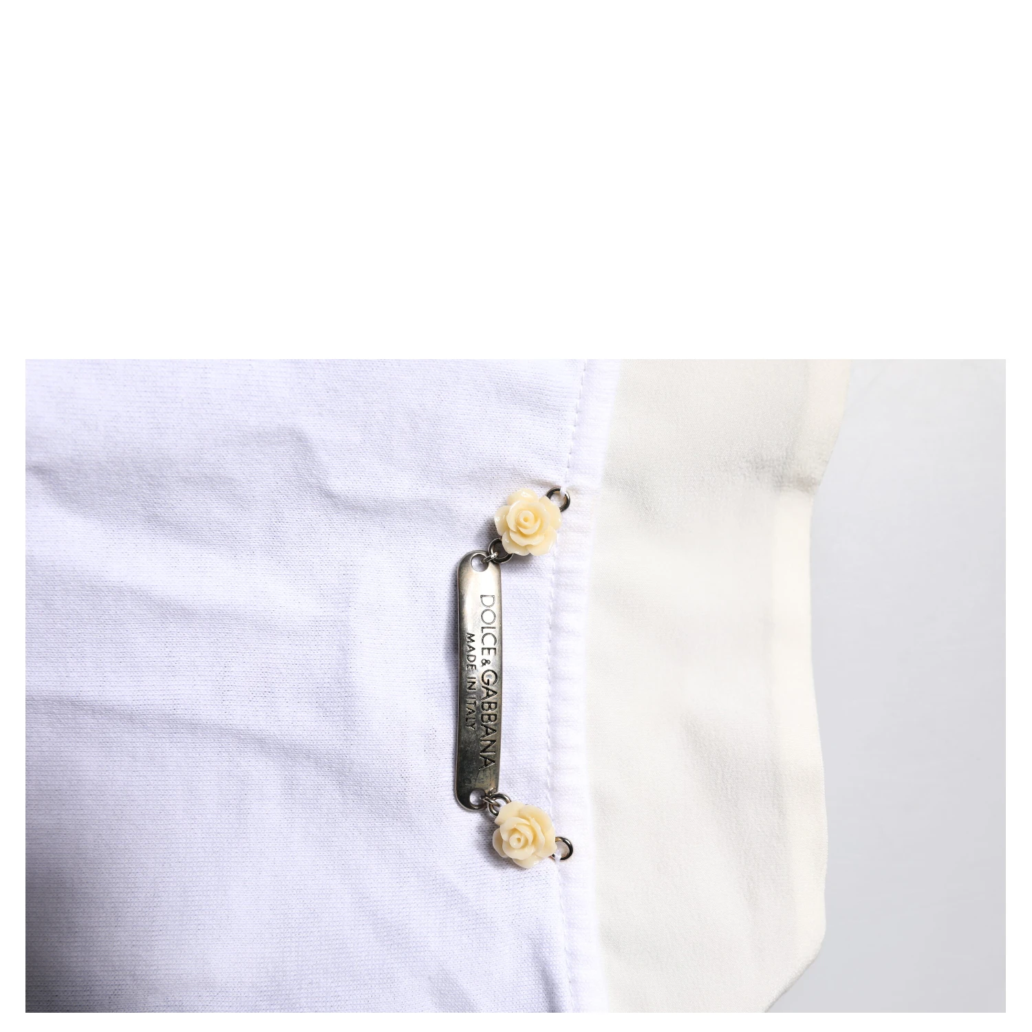 White Cotton Silk Blend Ascot Collar T-shirt