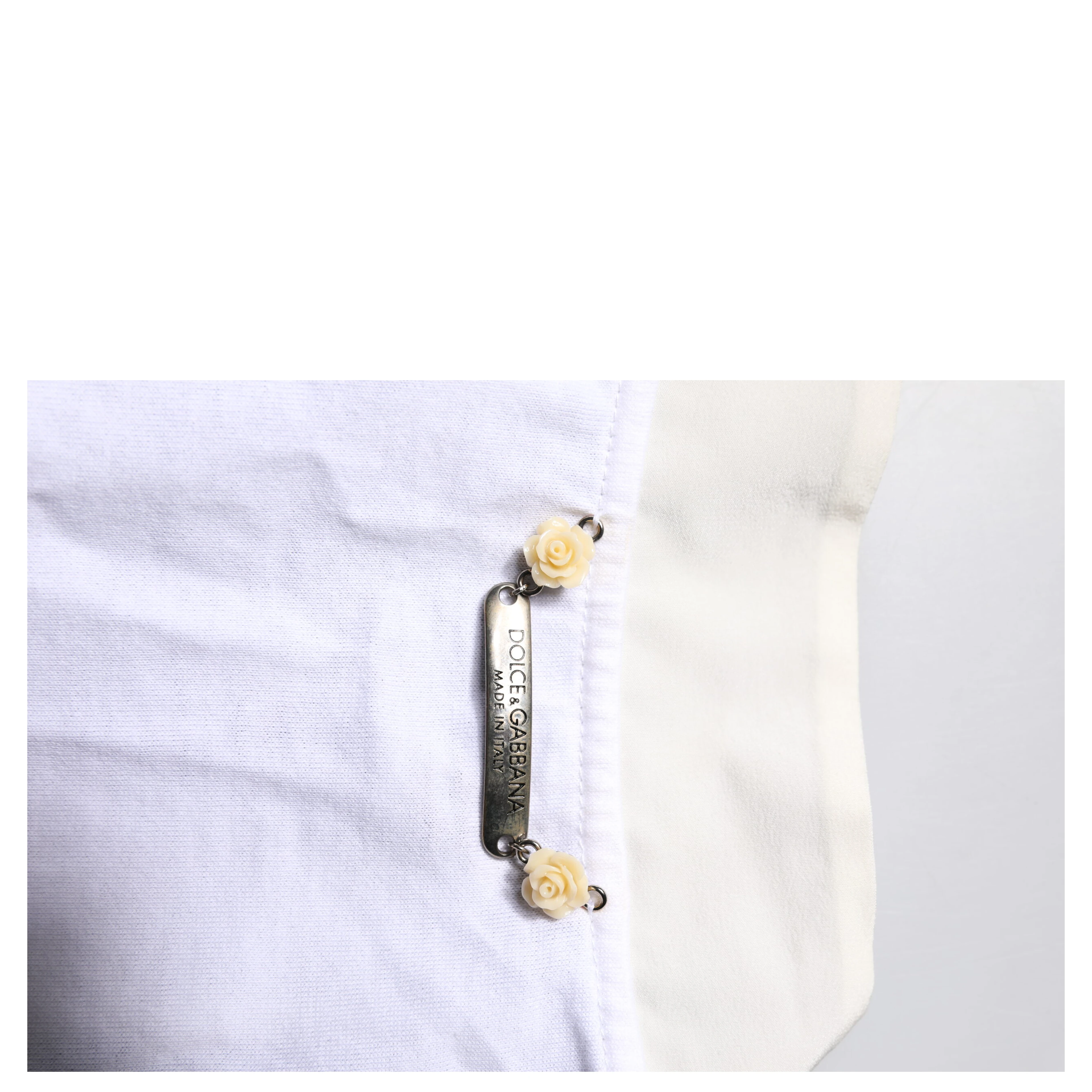White Cotton Silk Blend Ascot Collar T-shirt