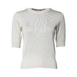 Cream Short Sleeve Silk Round Neck Blouse Top