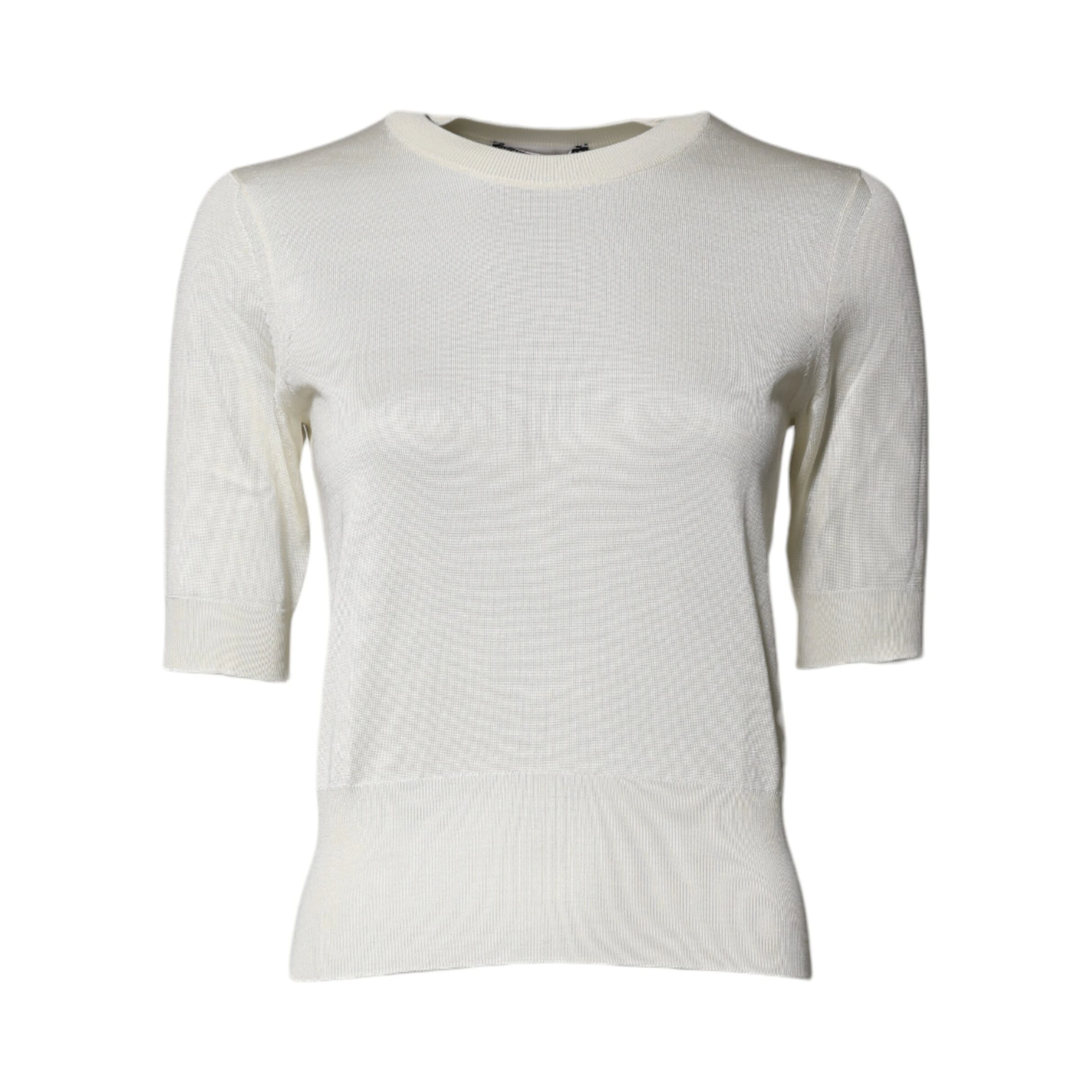 Cream Short Sleeve Silk Round Neck Blouse Top