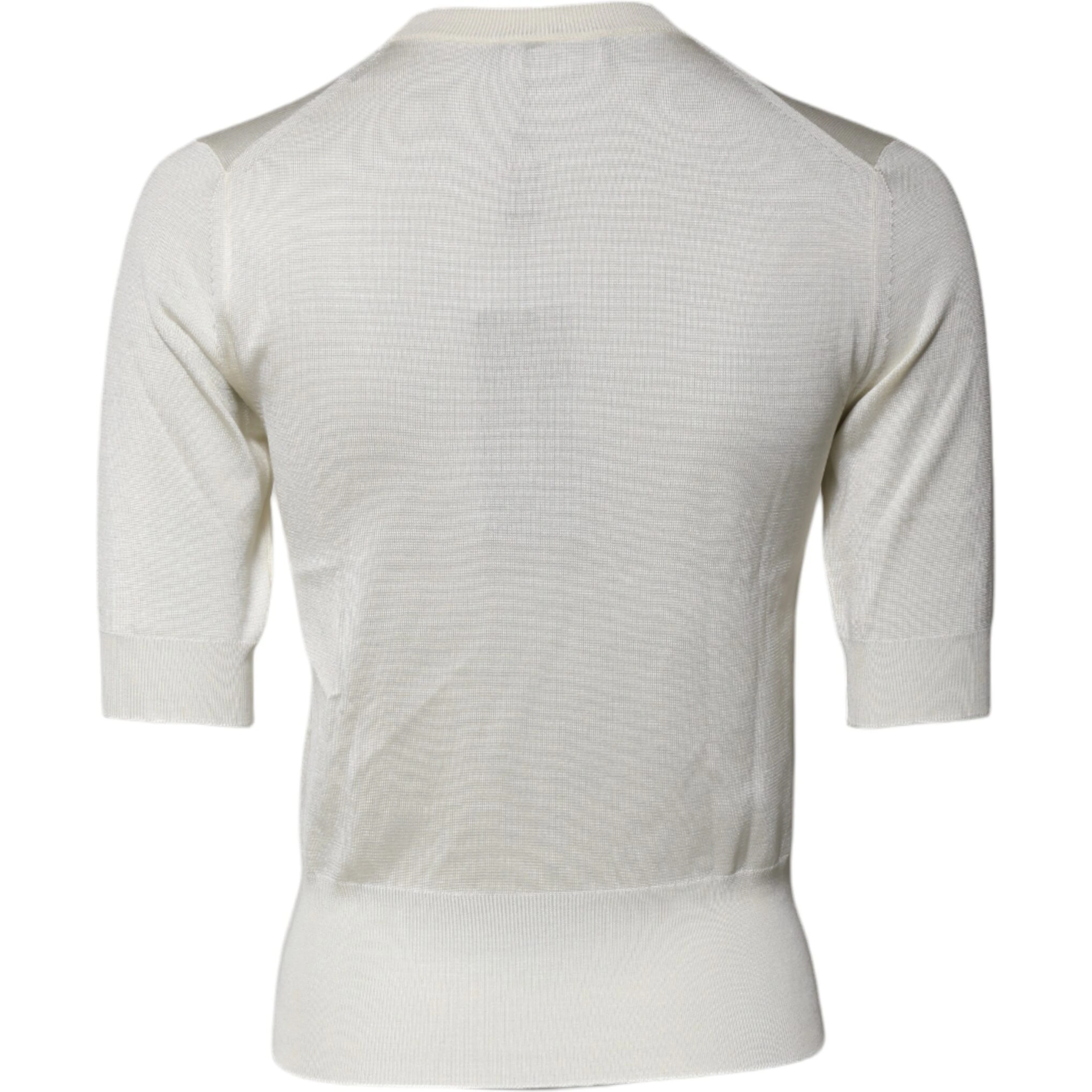 Cream Short Sleeve Silk Round Neck Blouse Top