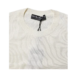 Cream Short Sleeve Silk Round Neck Blouse Top