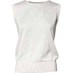 Cream Sleeveless Silk Round Neck Tank Top