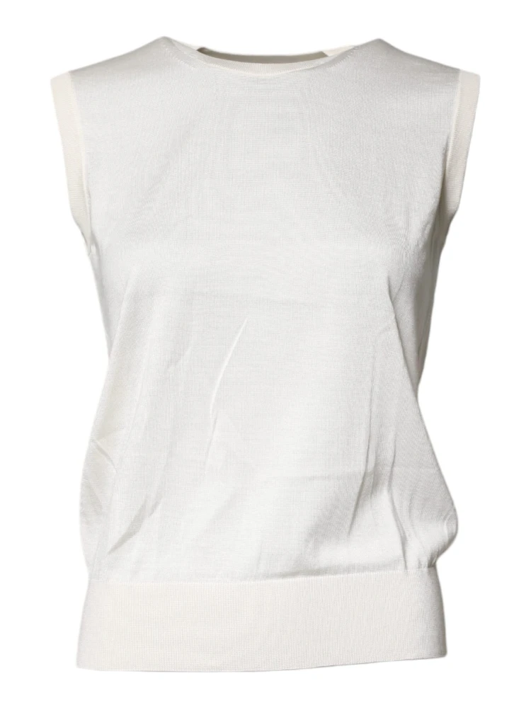 Cream Sleeveless Silk Round Neck Tank Top alternative