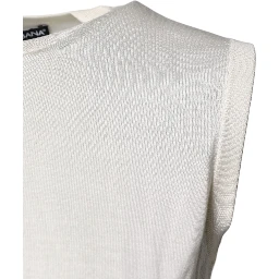 Cream Sleeveless Silk Round Neck Tank Top