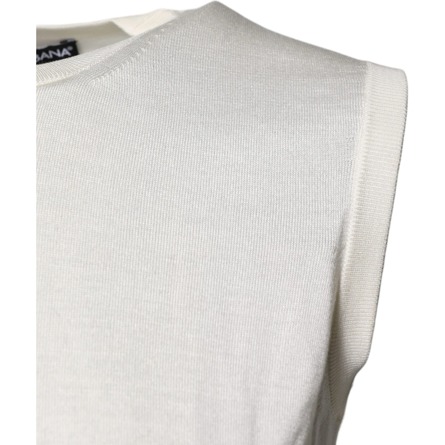 Cream Sleeveless Silk Round Neck Tank Top