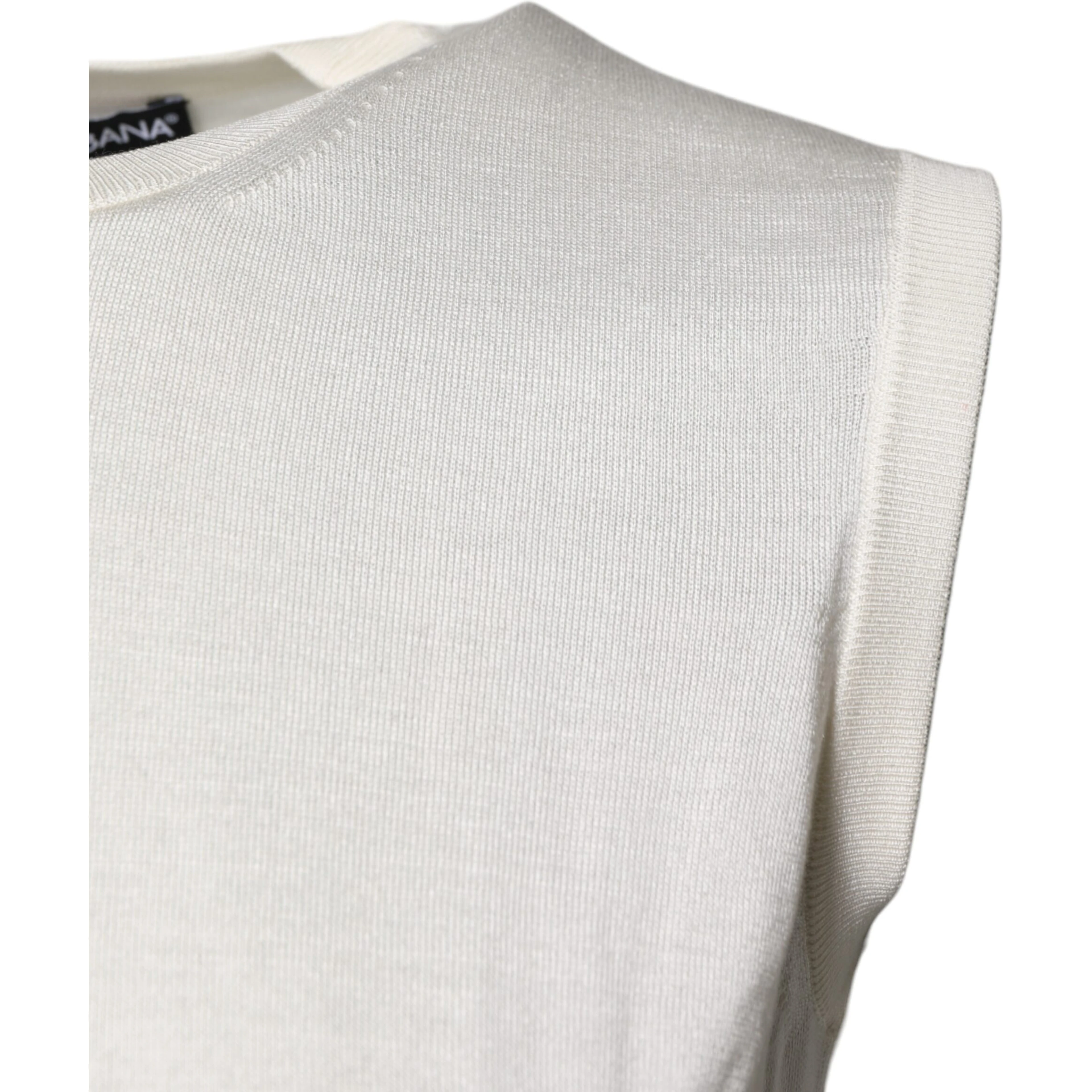 Cream Sleeveless Silk Round Neck Tank Top
