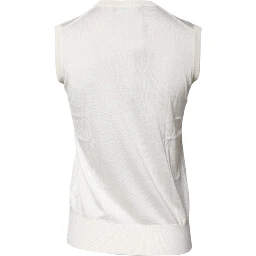Cream Sleeveless Silk Round Neck Tank Top