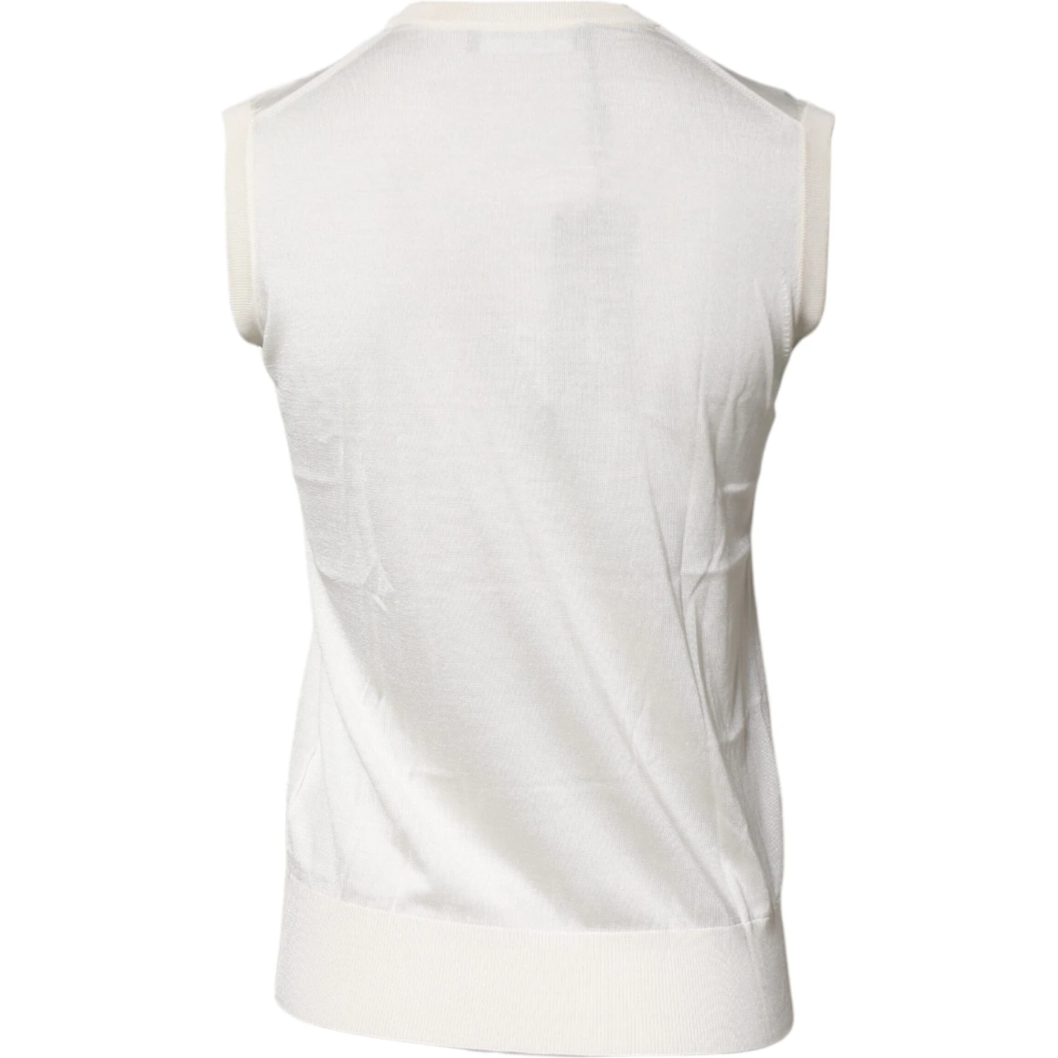 Cream Sleeveless Silk Round Neck Tank Top