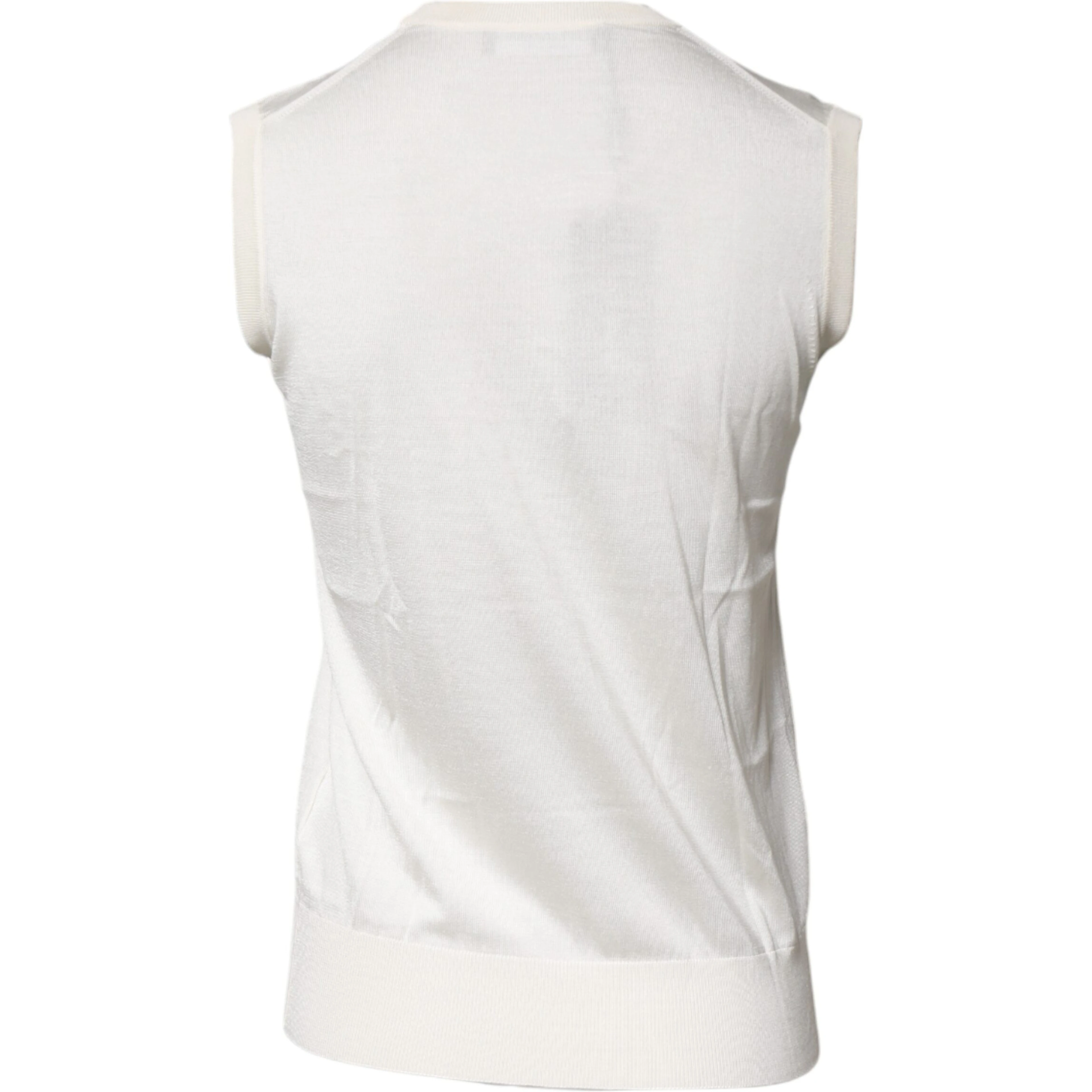 Cream Sleeveless Silk Round Neck Tank Top