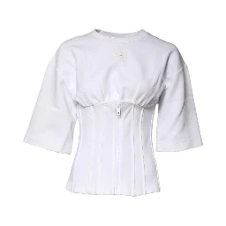 White Cotton Blend 3/4 Sleeves Blouse Top