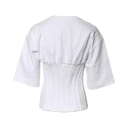 White Cotton Blend 3/4 Sleeves Blouse Top