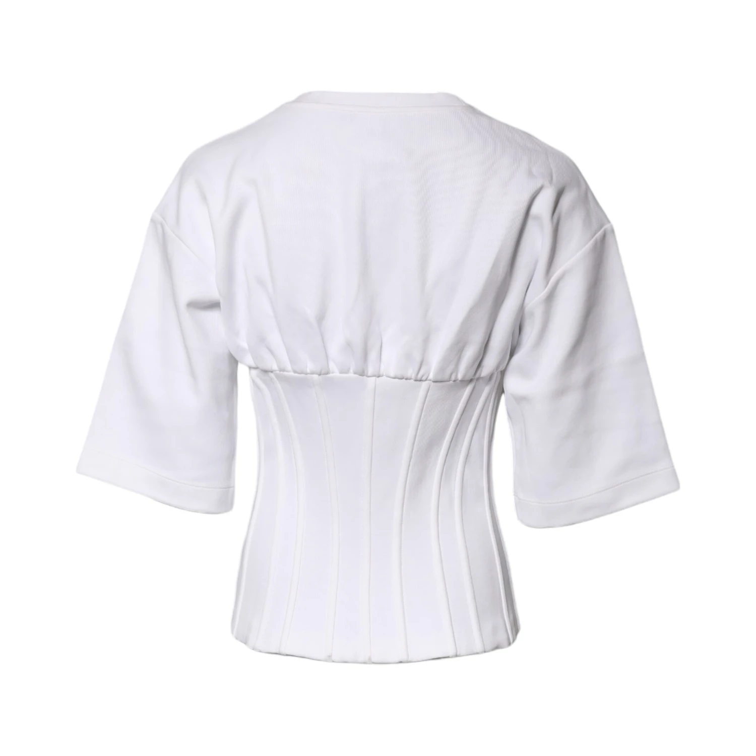 White Cotton Blend 3/4 Sleeves Blouse Top
