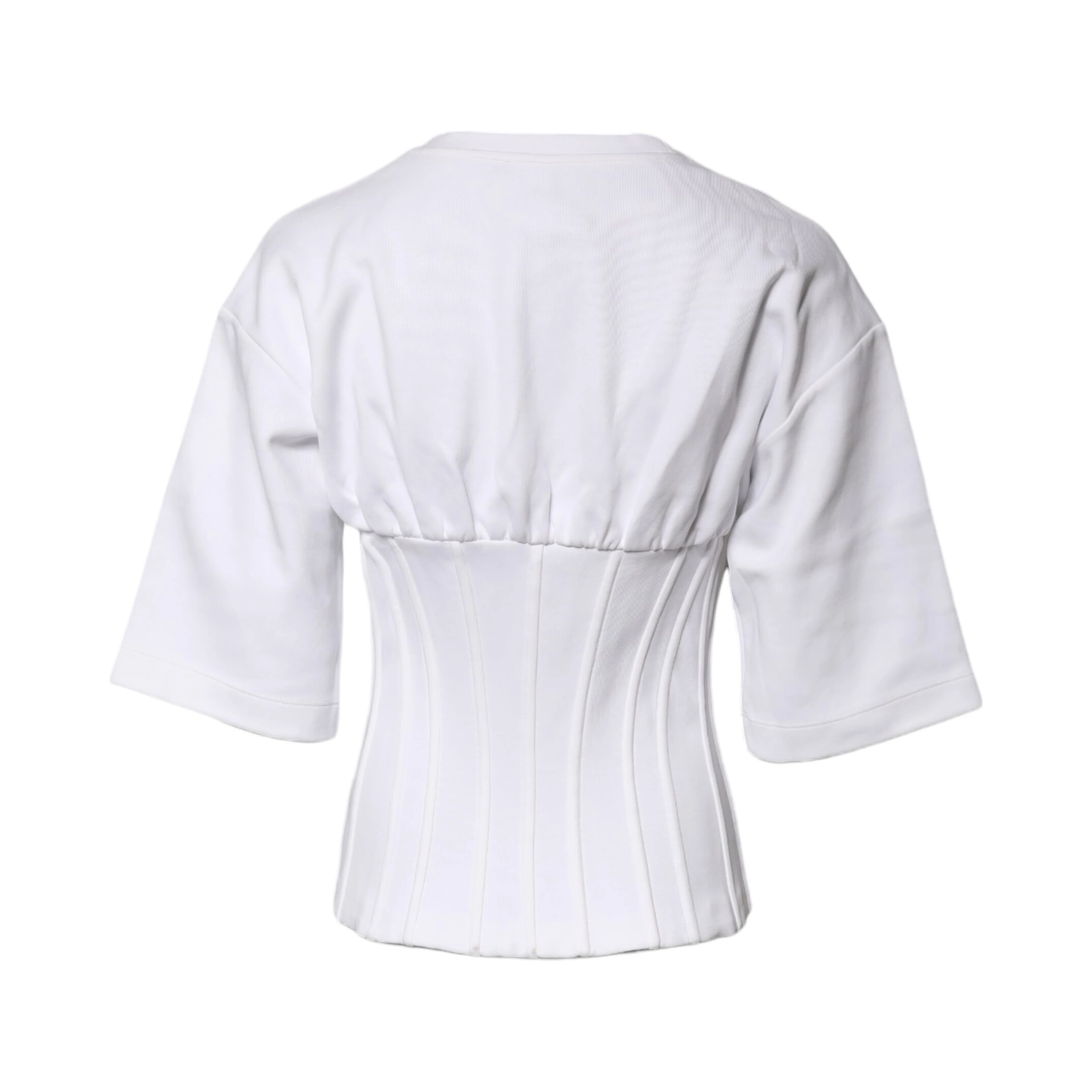 White Cotton Blend 3/4 Sleeves Blouse Top
