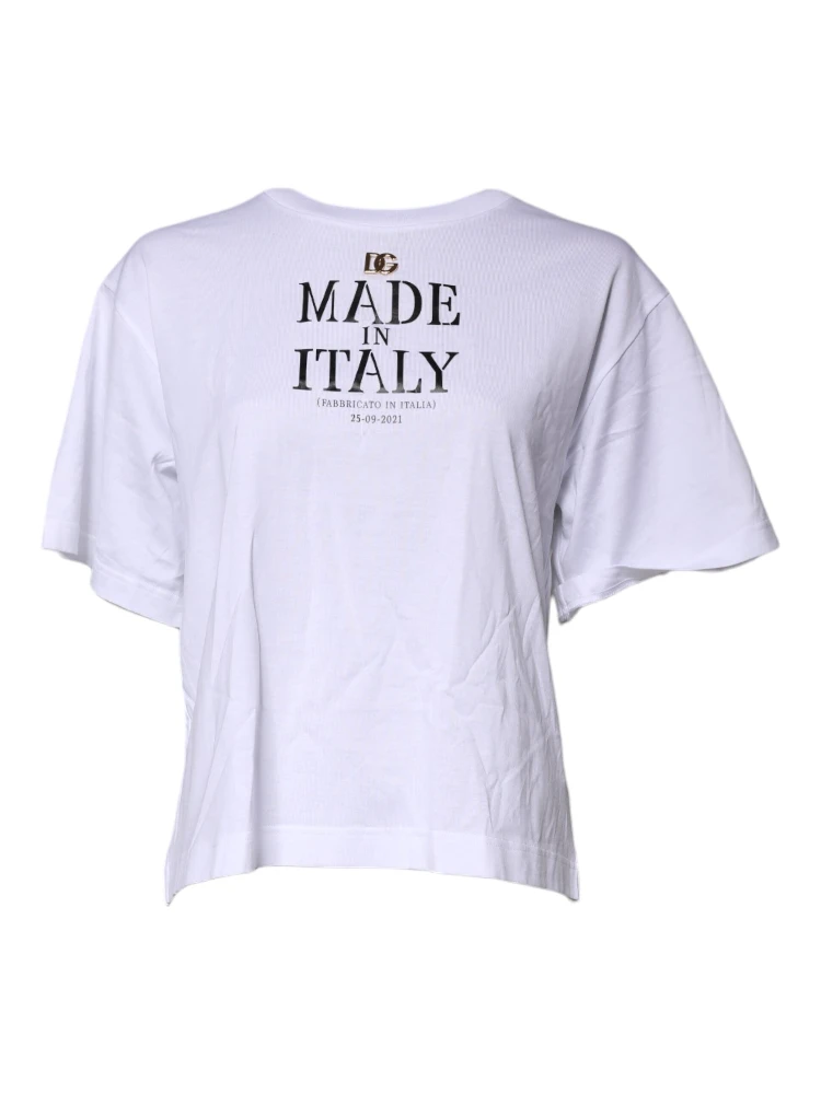 White Printed Round Neck Top Cotton T-shirt
