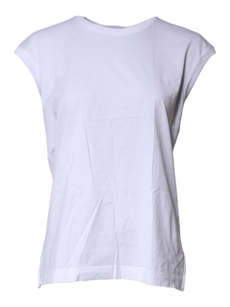 White Cotton Sleeveless Round Neck Tank Top