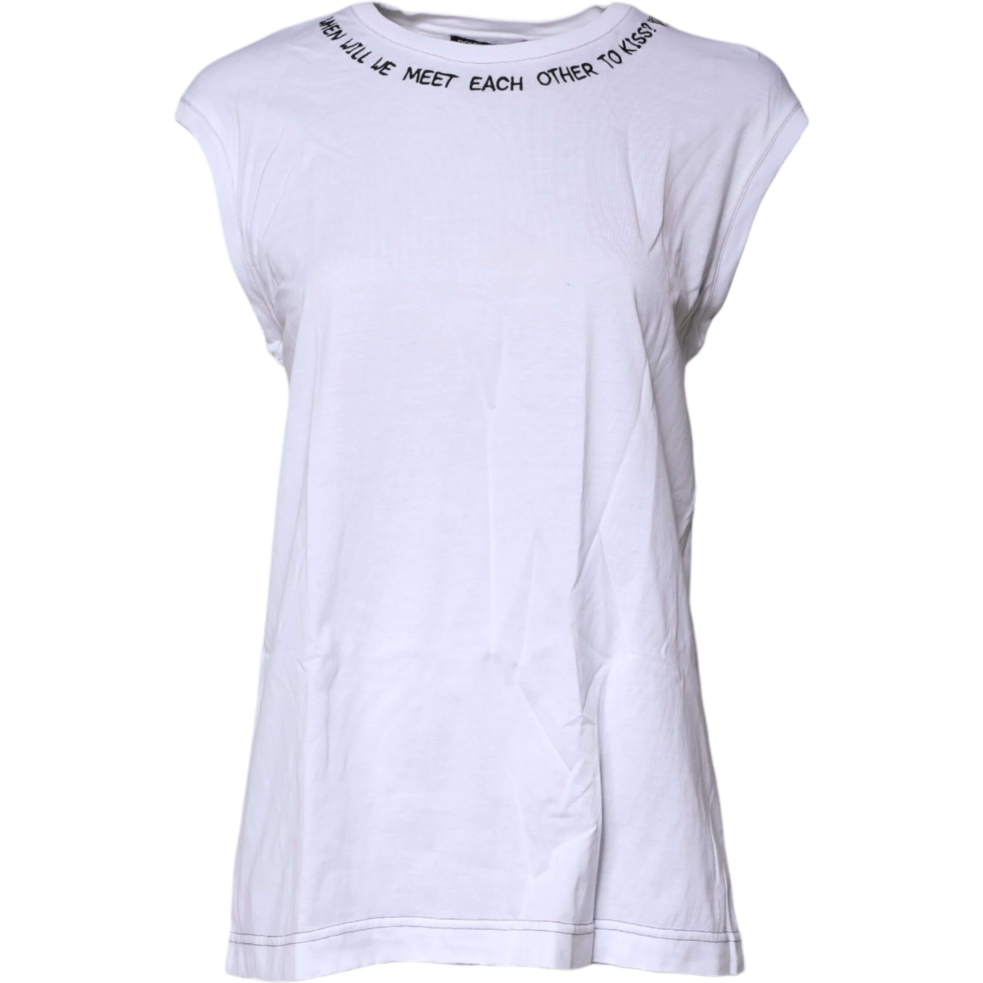White Cotton Sleeveless Printed Tank T-shirt