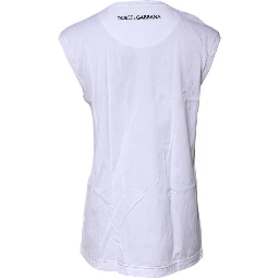 White Cotton Sleeveless Printed Tank T-shirt
