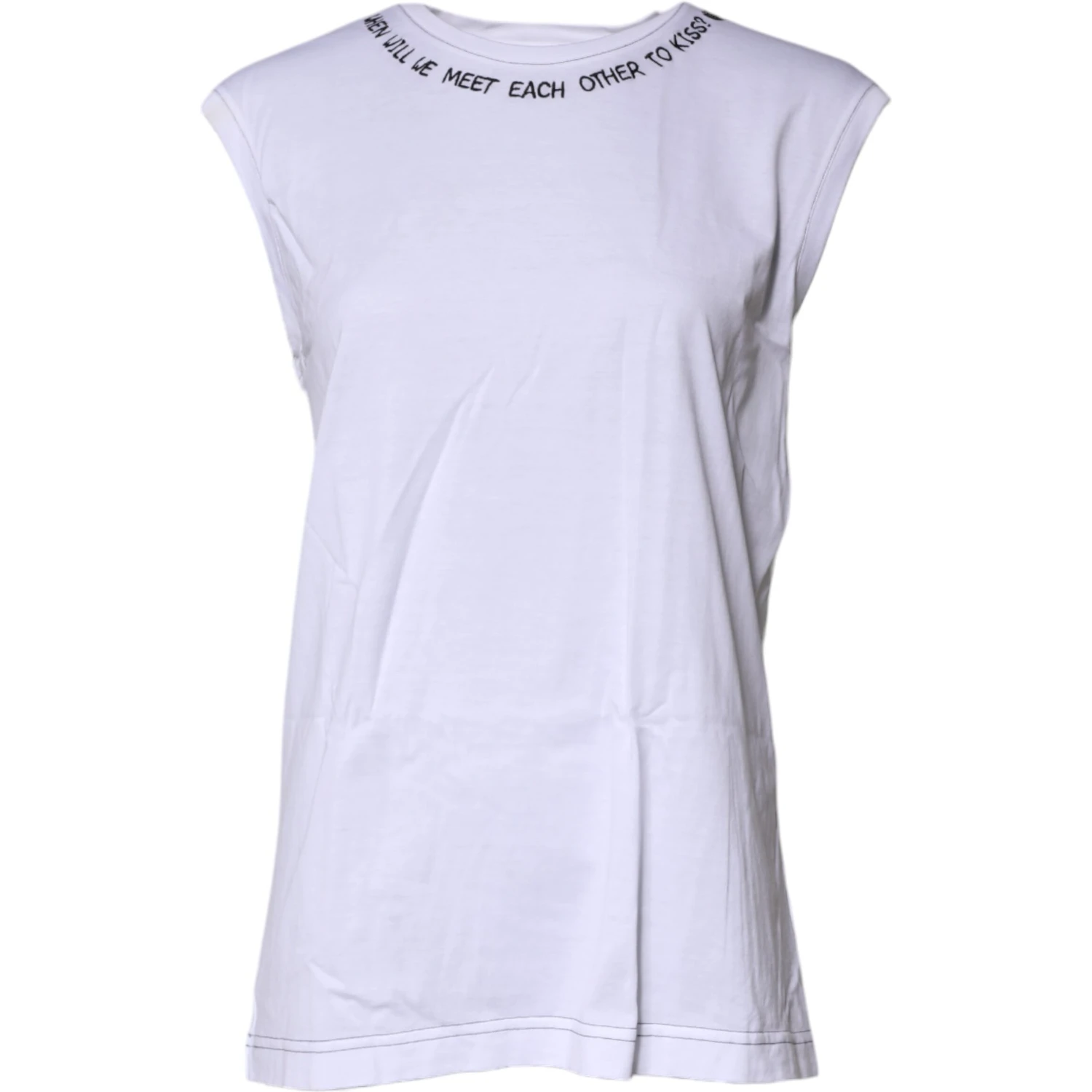 White Cotton Sleeveless Printed Tank T-shirt