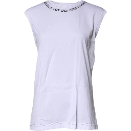 White Cotton Sleeveless Printed Tank T-shirt