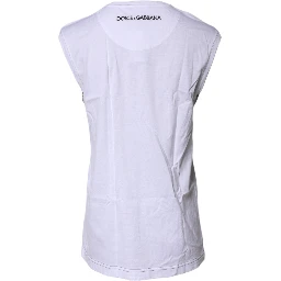 White Cotton Sleeveless Printed Tank T-shirt
